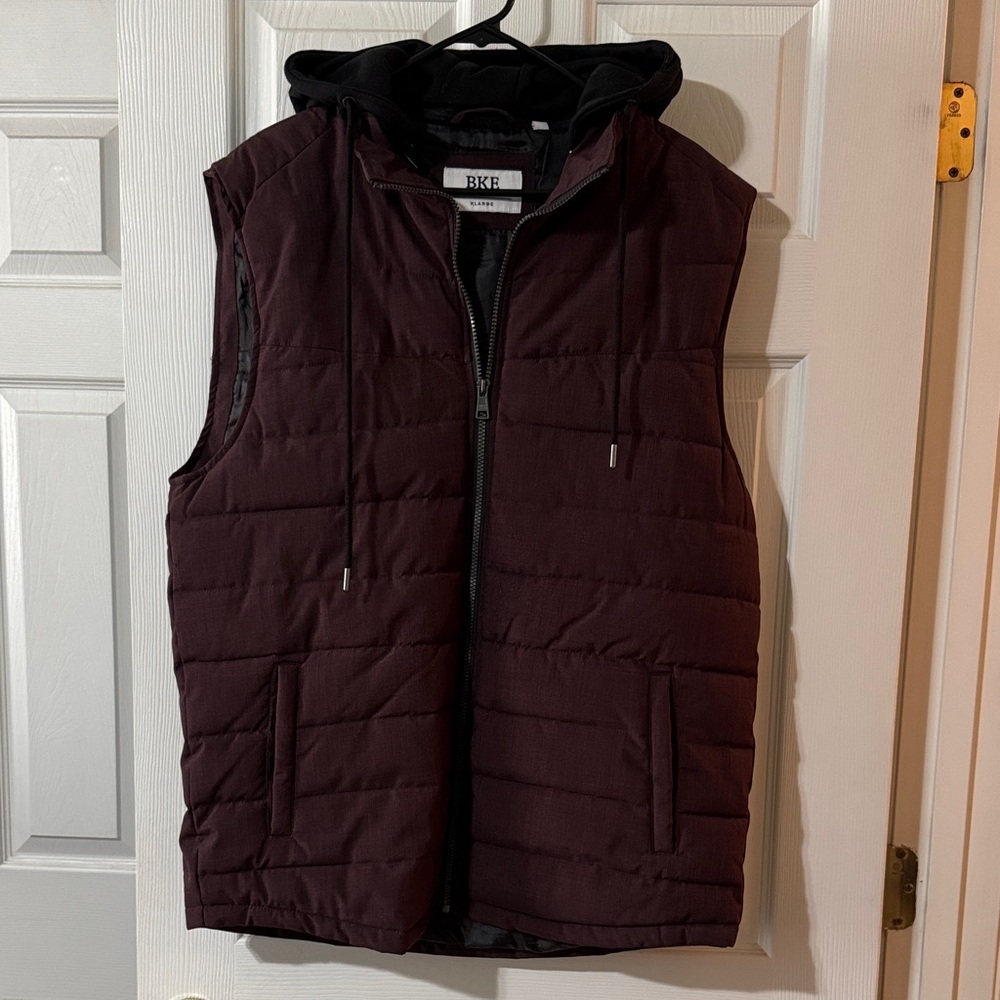 BKE Men's Burgundy Vest with Hood